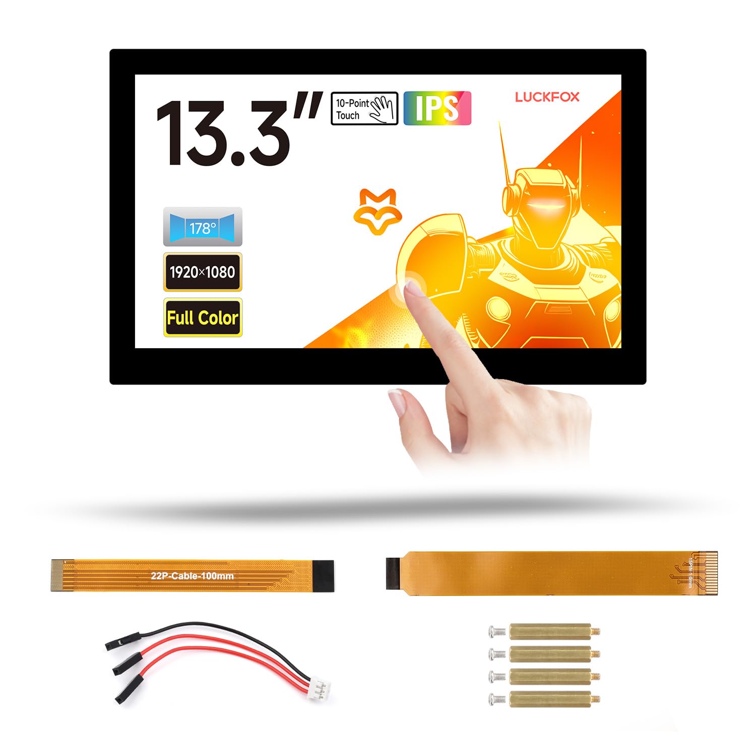 LUCKFOX 13.3-inch IPS Touchscreen Display for Raspberry Pi, 1920x1080 Full HD, 10-Point Capacitive Touch, DSI Interface