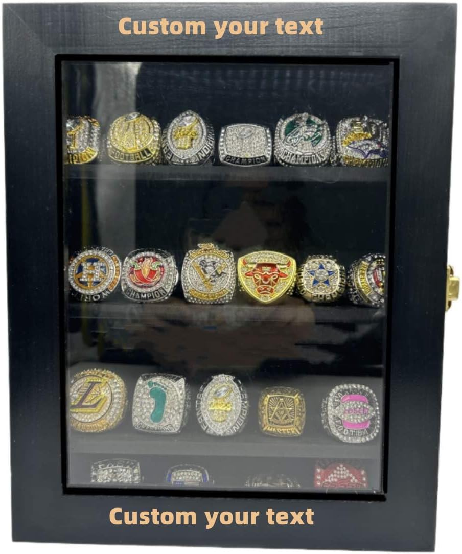 Championship Ring Display Case, Sports Ringb Display Case Wooden Shadow Box for Baseball Basketball Football Softball Award Rings Fan Souvenirs 10 x 8 Inch Custom Display Box