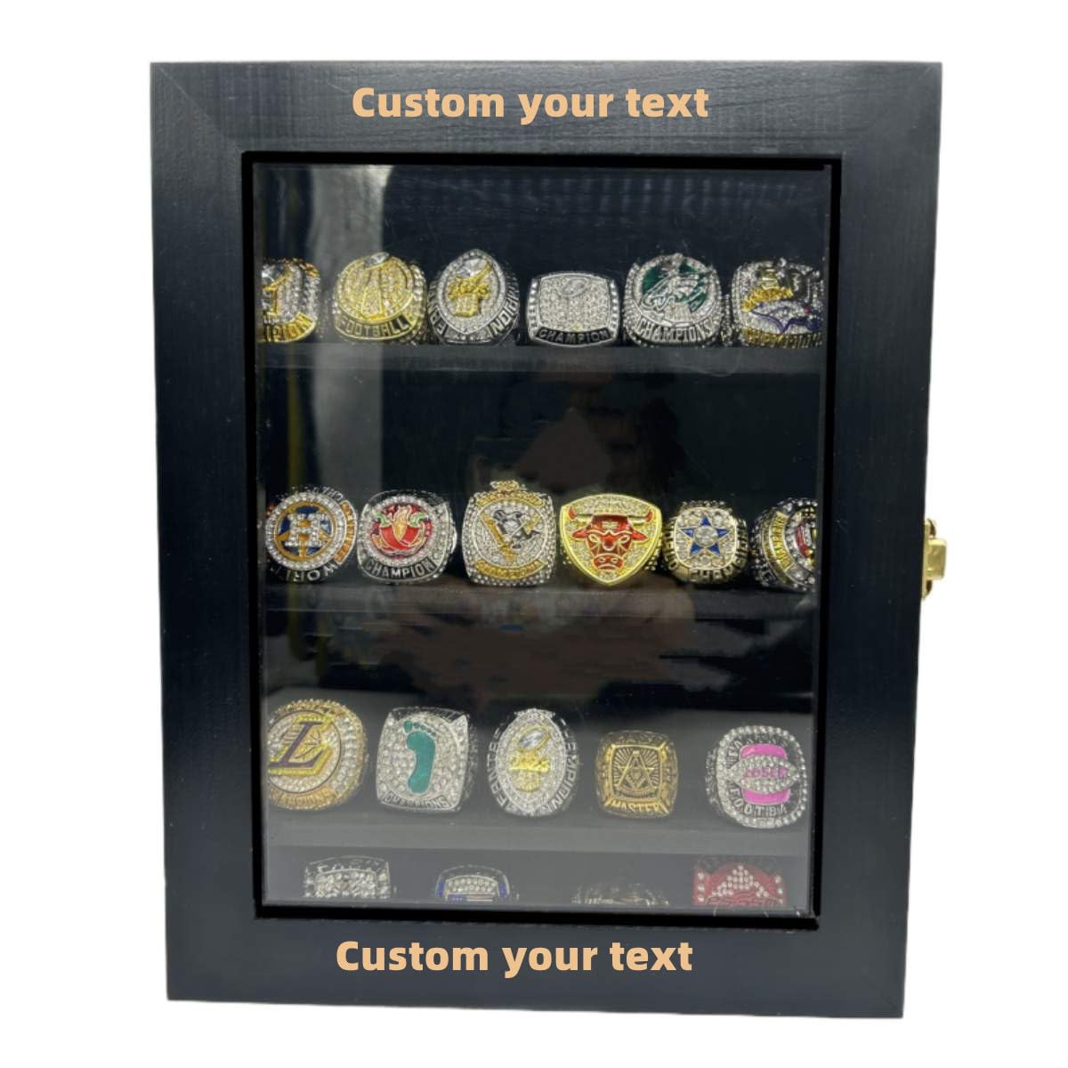 Championship Ring Display Case, Sports Ringb Display Case Wooden Shadow Box for Baseball Basketball Football Softball Award Rings Fan Souvenirs 10 x 8 Inch Custom Display Box