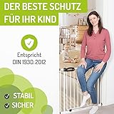 BOMI TÜV GS Siegel Türschutzgitter Merle | Zum Klemmen | 90° Stop | Schließt automatisch | Tuerschutzgitter weiß Metall Selbstschließend | Treppengitter zum Klemmen für Baby | Breite: 95-103 cm