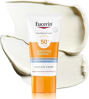 Eucerin Sensitive Protect Face Sun Creme LSF 50+ 50 ml, Sonnenschutzcreme für das Gesicht mit UVA/UVB-Filtern, unparfümierter Sonnenschutz für trockene, empfindliche und atopische Haut