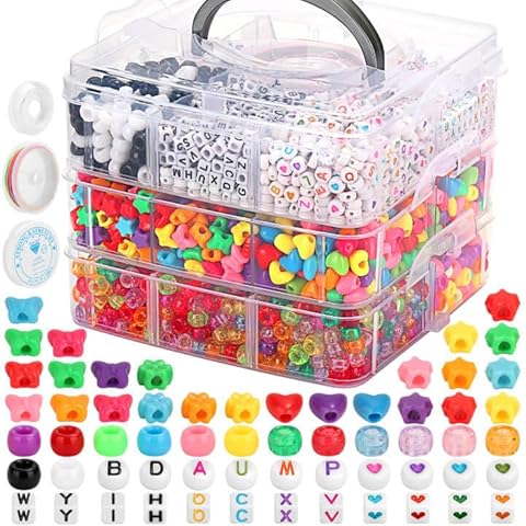 Shynek 3800PCS Pony Beads Bulk for Bracelets, Colorful Plastic Beads for Hair Braids and Craft, Kandi Beads, Star Beads, Letter Beads Shaped Beads for Jewelry Making Cover