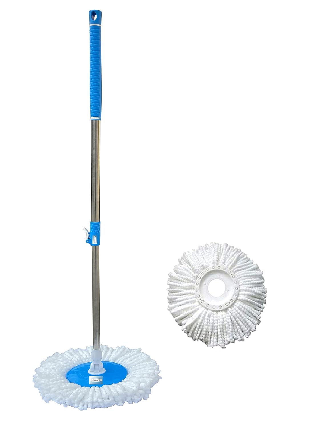 Livronic® Spin Mop Handle Stick with Microfiber Head Refill Stainless