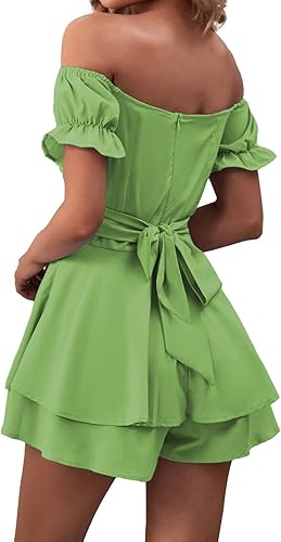 Miniatura 5 de LYANER - Enterizo de mujer con hombros descubiertos, atado en la espalda, con volantes, de manga corta, rómper corto