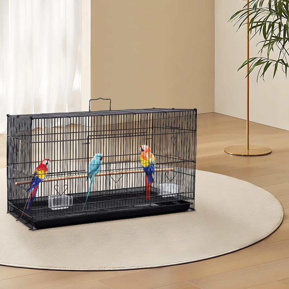 Vogelkäfig aus Metall mit Sitzstangen und Futterschalen, Voliere für Kanarien und Wellensittiche 75,5 * 45 * 45cm (schwarz)