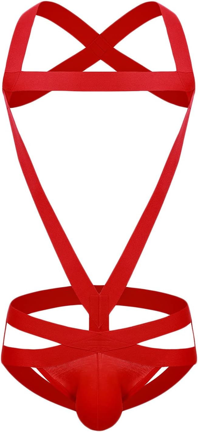 Sunaei Lingerie for Men Sexy Briefs Underwear Cut-Out Sexy Low Waist Bag Bound Leg Double Panty with Steel Ring