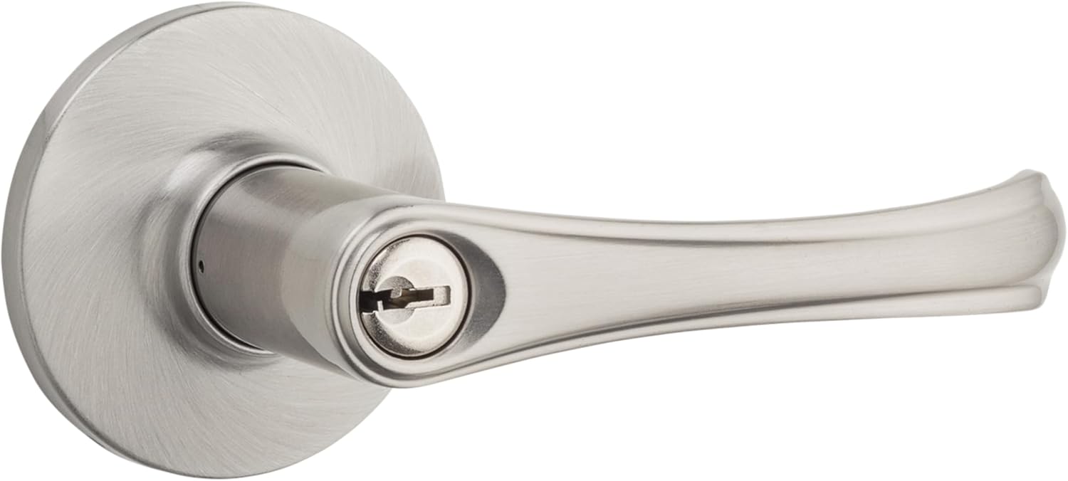 Safe Lock - Grapevine Lever, Entry Door with Lock and Key, Satin Nickel Finish