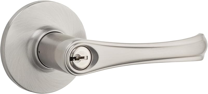 Safe Lock - Grapevine Lever, Entry Door with Lock and Key, Satin Nickel Finish