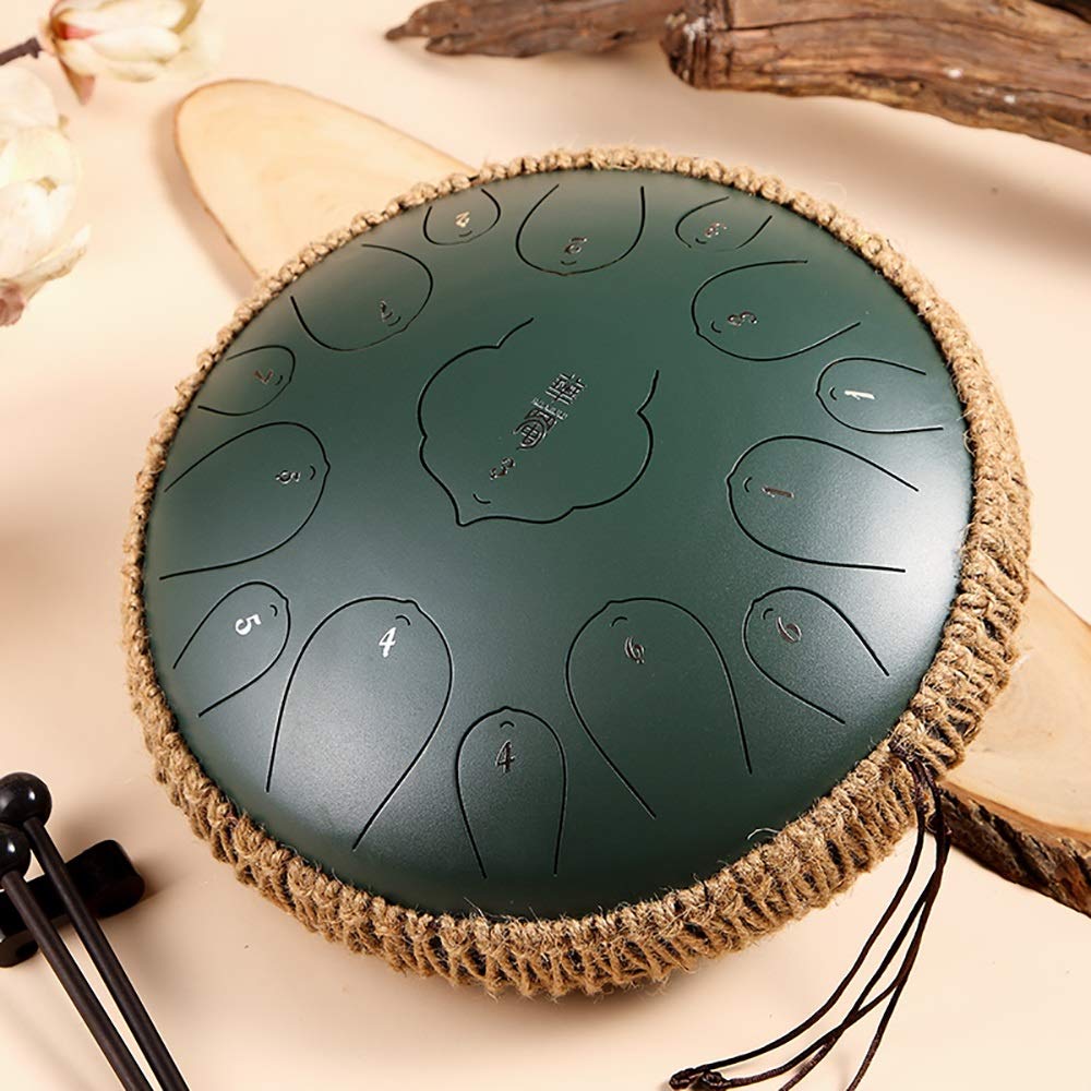 Profesjonalne 12-calowe 15 Notatki Drum Stalowy Drum, D Klucz Kompaktowy Instrument Perkusyjny Z, Torba Podróżna, Książka Muzyczna, Młotki, Palec, Picket (Color : Green)
