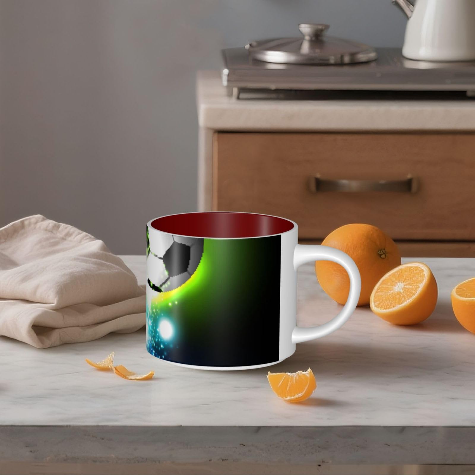 Tazza di caffè di ceramica di grande capacità stampata palla di calcio fresco