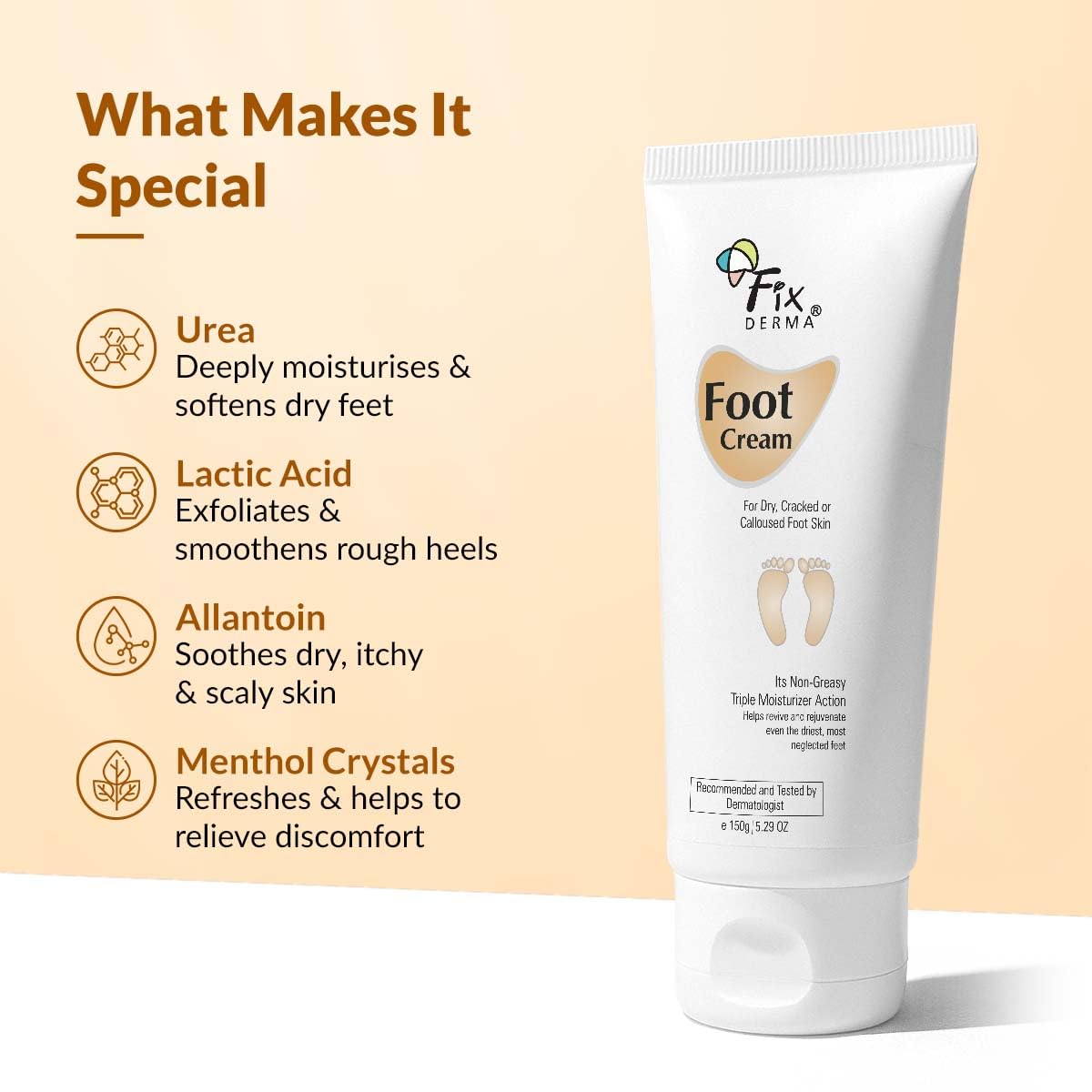 Fixderma 5% Lactic Acid, 15% Urea, 3% Glycerine, Foot Cream For Dry & Cracked Feet, Moisturizes and Soothes Feet, Heel Repair Paraben & Sulphate Free, All Skin Types 150 ML 2