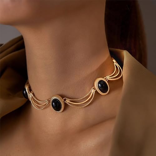Miniatura 5 de Gargantilla de elipse de la época medieval vintage, collar ovalado geométrico dorado para mujer, regalo