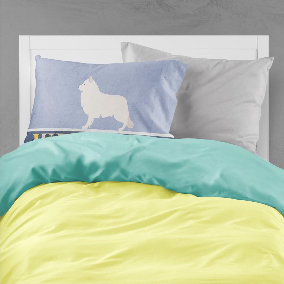 Caroline's Treasures BB8292PILLOWCASE Berger Blanc Suisse Welcome Fabric Standard Pillowcase, Blue Lightweight Super Soft Easy Care Decorative Artwork Pillowcase, Standard