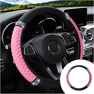 Funda de cuero suave brillante para volante, 15 pulgadas, con diamantes de imitación coloridos con diamantes de imitación de cristal para mujeres y niñas, accesorios de automóvil para la mayoría de