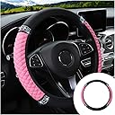 Bling Soft Leather Steering Wheel Cover, 15 Inch Colorful Rhinestones Auto Elastic Protector with Crystal Diamond for Women Girls, Car Accessories for Most Cars, SUVs (Pink)