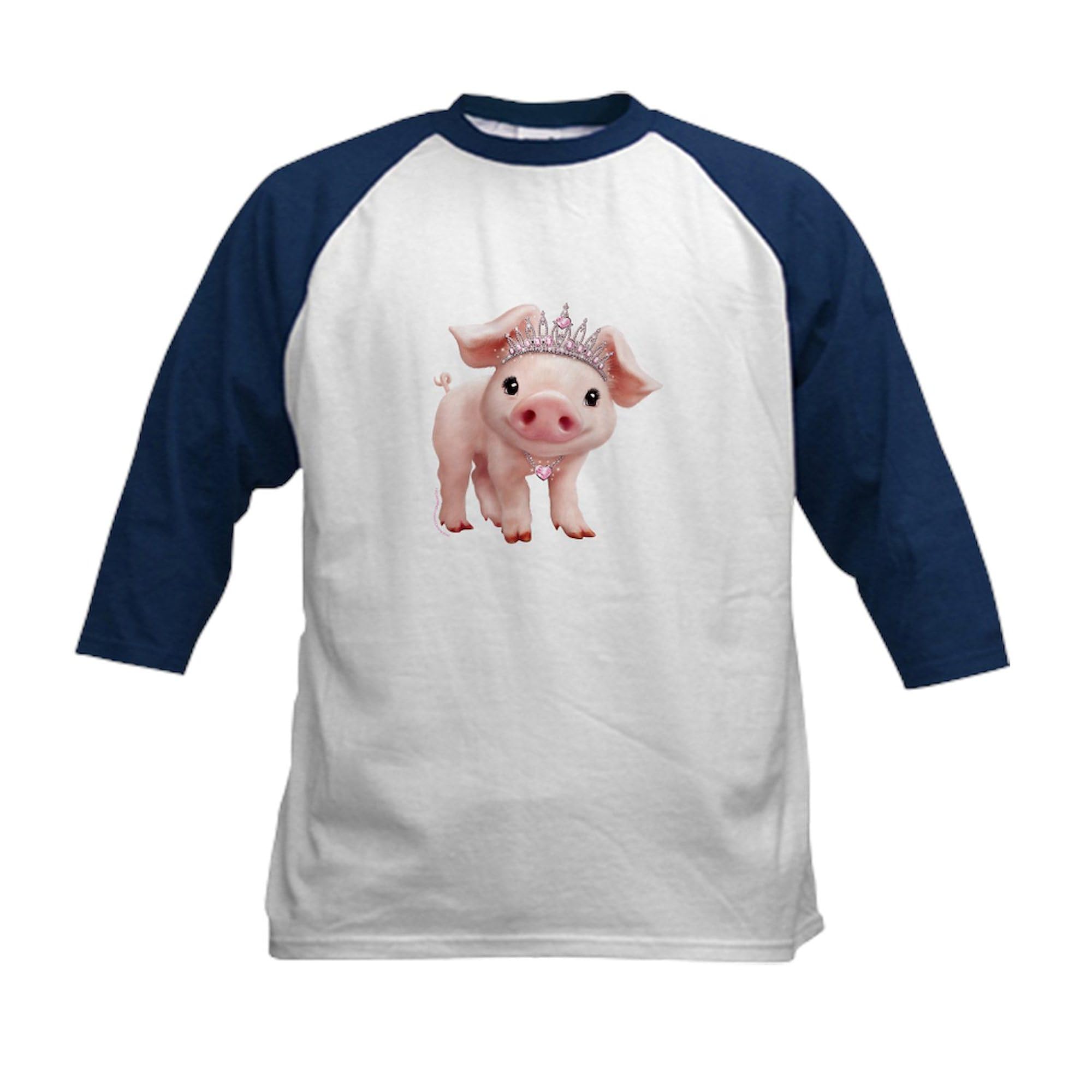 CafePress PD Moreno's Pig Wearing A Ti Kids Baseball T Shirt Kids Cotton Baseball Jersey, 3/4 Raglan Sleeve Shirt Navy/White