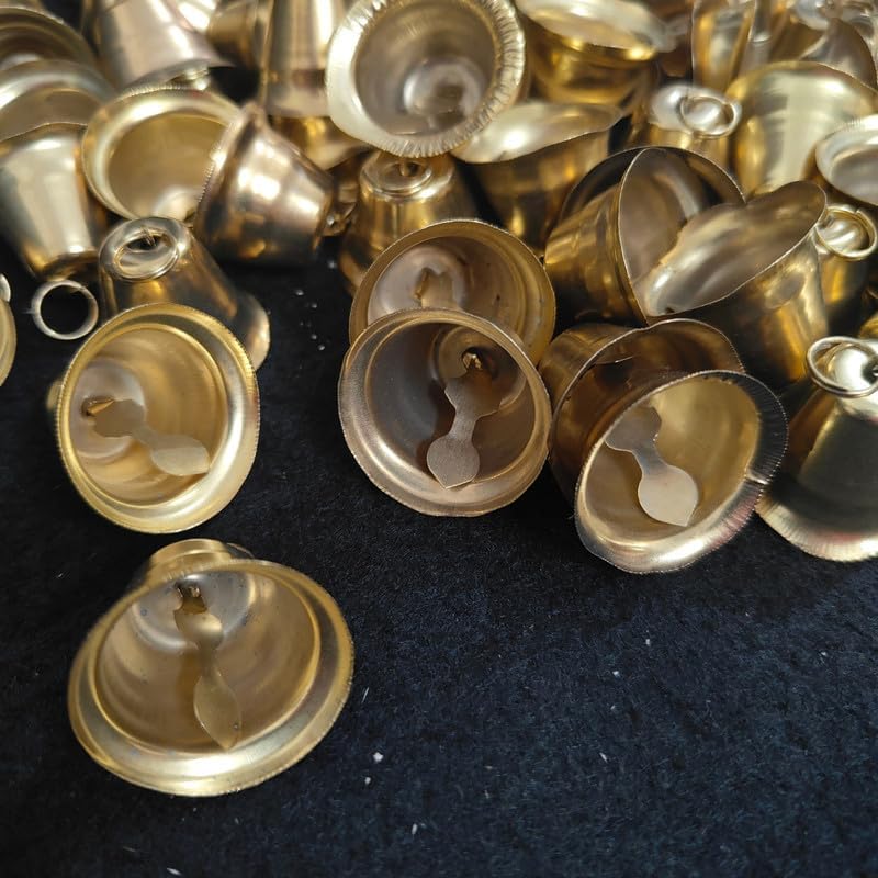 Image of Set of 50 Golden Metallic Bells for DIY Crafts, Pooja Mandir, Christmas Tree, Toran, Latkan & Festive Home Decoration
