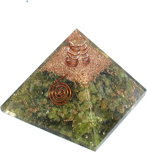 Jet International Crystal Jet Peridoto Orgón Pirámide de 2.362in gratis terapia folleto piedras preciosas de cobre mezcla de metal rara curación