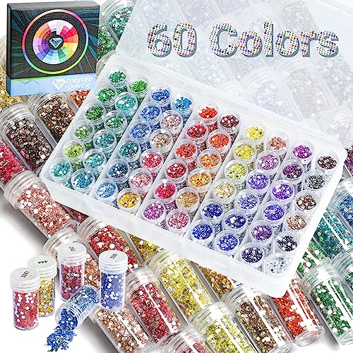 Kit de peinture diamant 60 couleurs avec récipients de rangement pour peinture diamant, accessoires de peinture diamant, 90 000 strass ronds à dos plat pour accessoires et outils d'art diamant