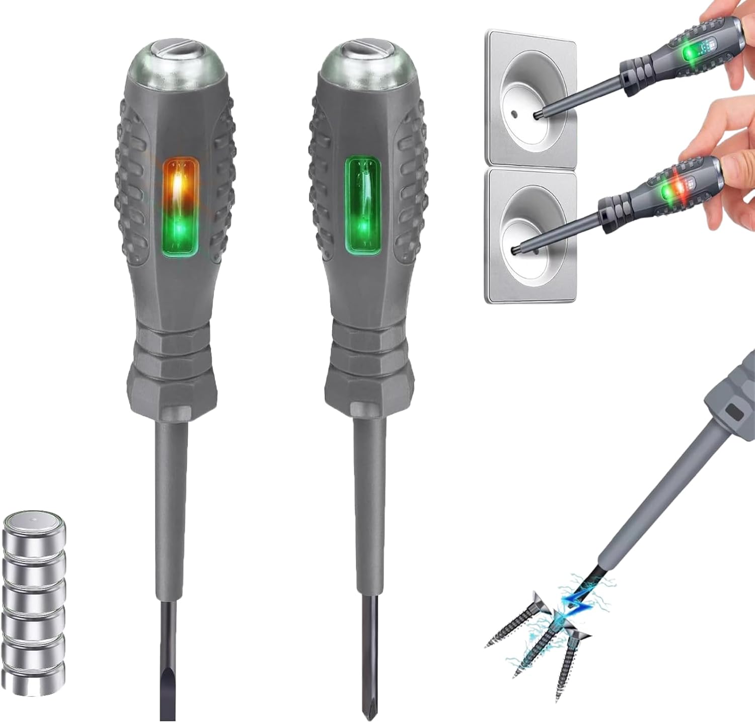 2-in-1 High Torque Strong Magnetic Screwdriver Electricity Detector,High Torque Alloy Dual Light Color Light Measuring Electric Pen,12V-220V Non Contact Voltage Detector