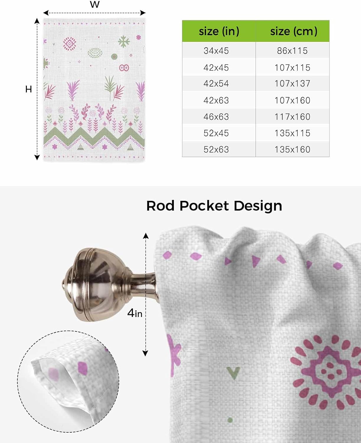 Tie Up Curtain for Windows Western Aztec Balloon Window Shades for Bedroom Bathroom Adjustable Rod Pocket Gray Retro Ethnic Floral Plant Window Treatments Curtains Valance for Kitchen 52" W x 63" L