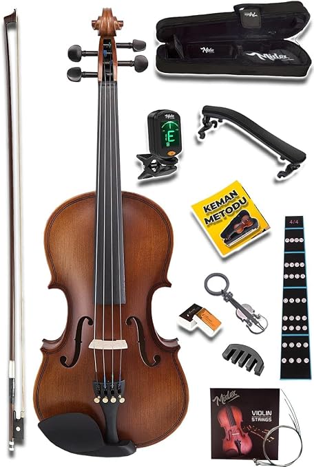 Midex LMA-644-PAK Profesyonel Keman 4/4 Tam Boy (Yastık Tuner Susturucu Yedek Tel Çanta Yay Reçine Metod)