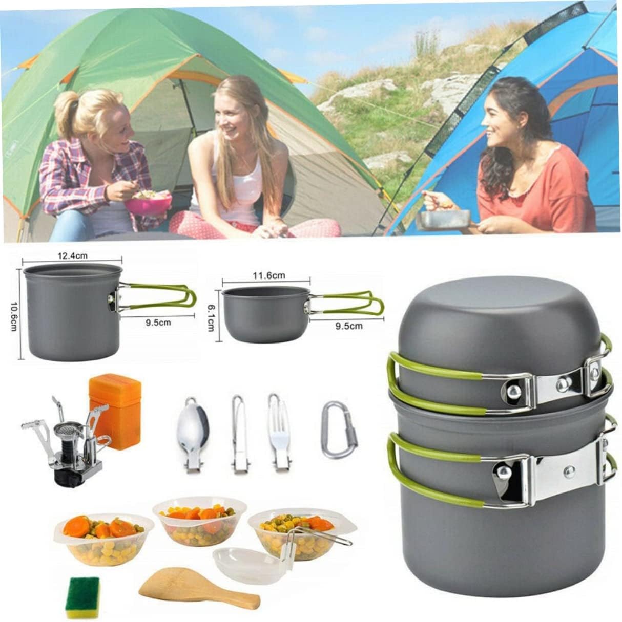 Portable Cooking Set for Camping 1-2 People Non-Stick Pan and Teapot Cooking Tool Set Lightweight Aluminum Outdoor Cookware for Hiking and Picnics