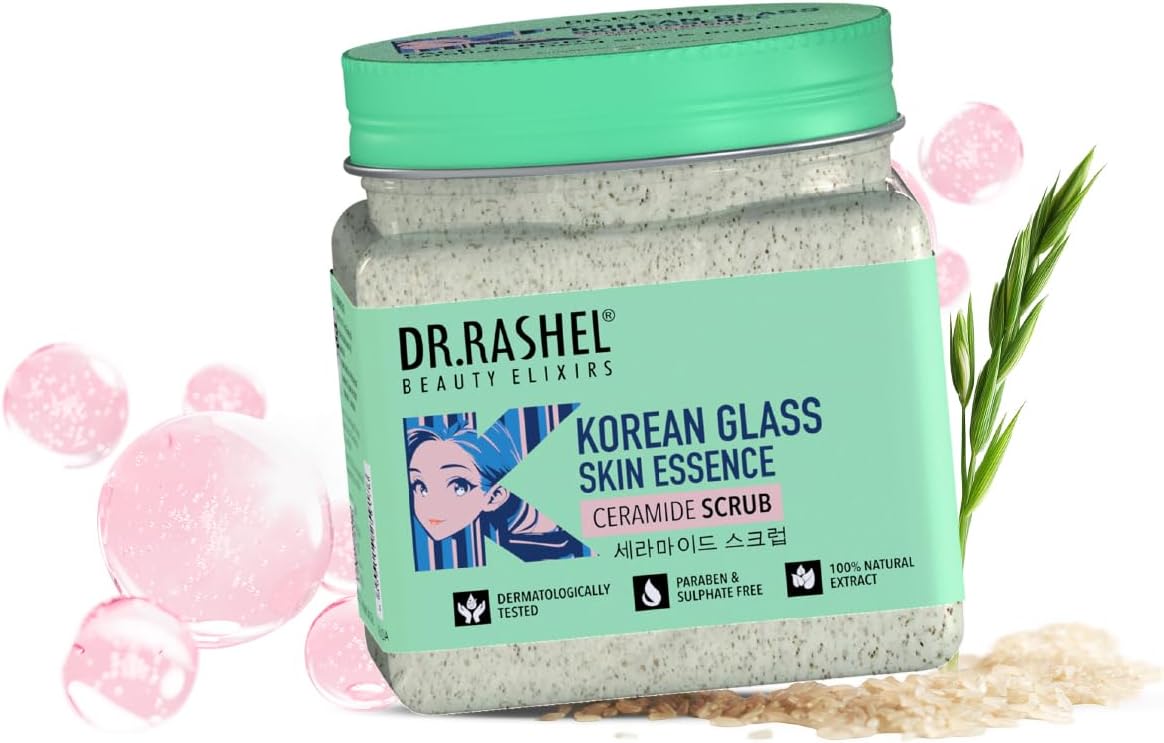 DR.RASHEL Korean Face & Body Scrub | With Rice Water & Ceramide |For Glass skin| Deep Cleansing | Exfoliation | Skin Brightening | For Glowing Skin | 380ml
