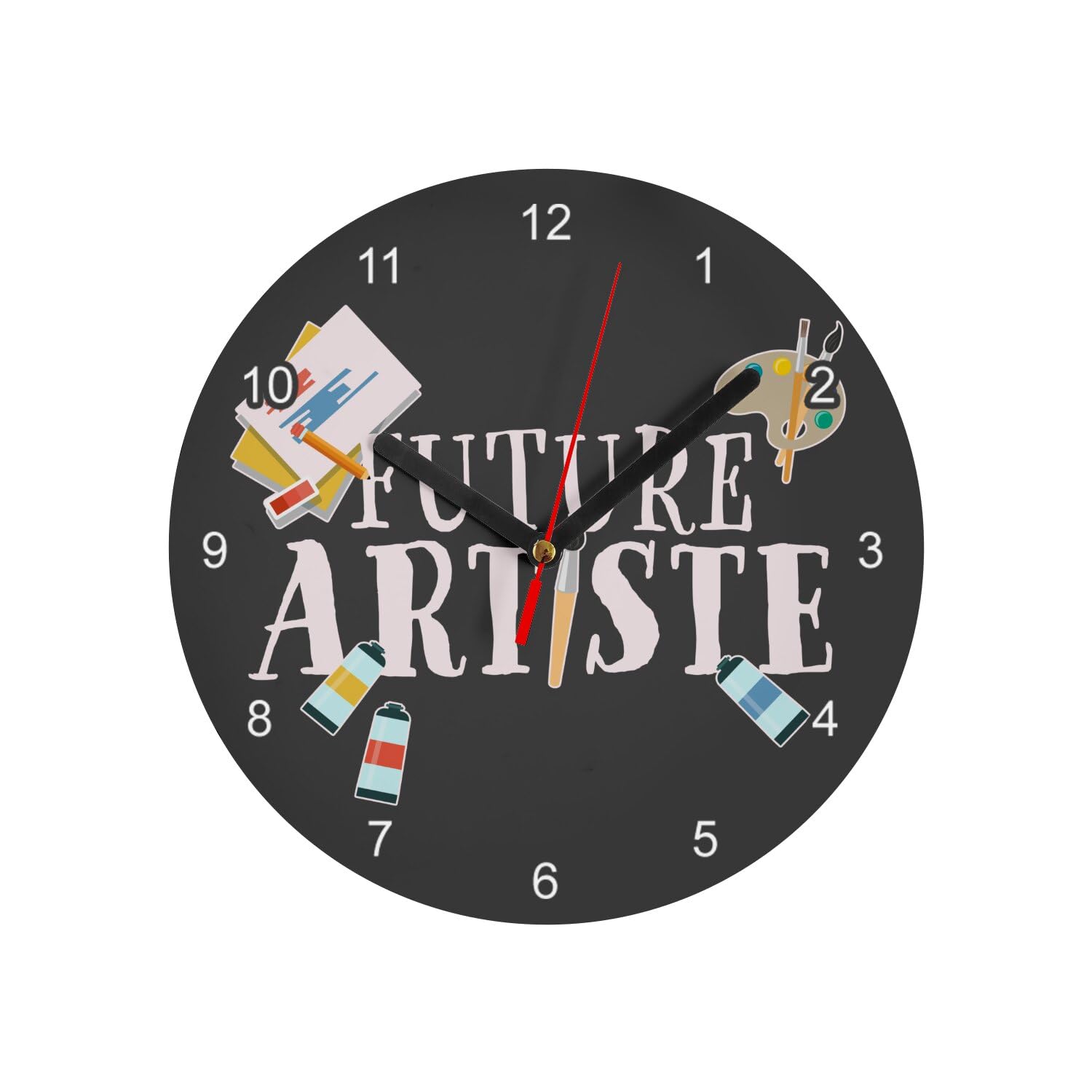 Horloge murale en verre noir de 20cm thématique futur artiste peintre peinture sculpture salon