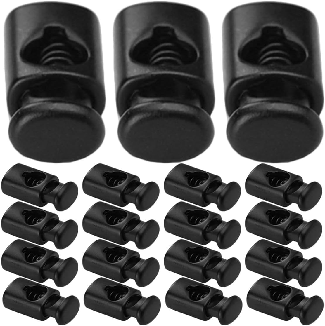 14pcs Plastic Single Hole Cord Locks Spring Loaded Toggle Stoppers Drawstring Clips for Shoelaces Backpacks Bags and Clothing Flat 4mm Cord Tighteners