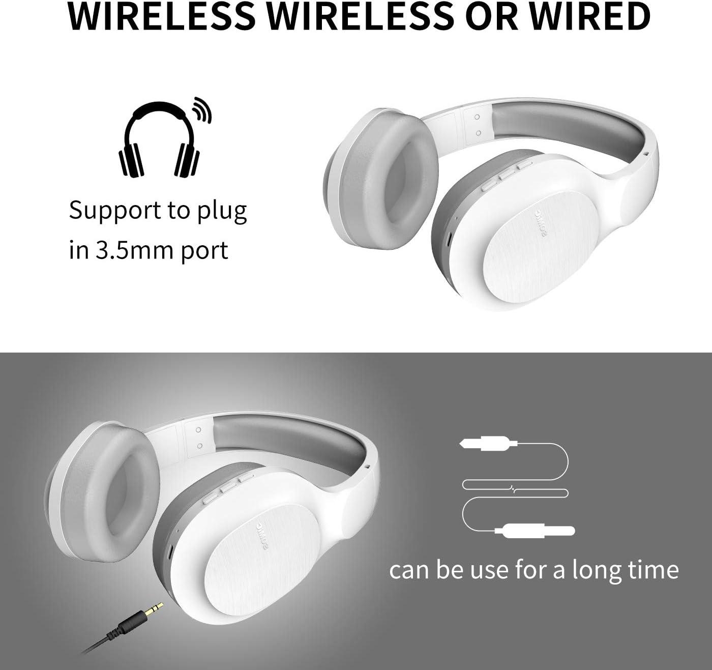 SOMIC MS300 headphones showing both wireless and wired connection options