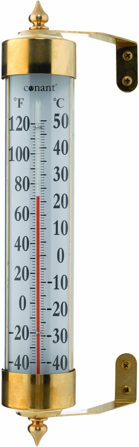 Conant T16LFB Vermont Grande View Thermometer, Living Finish Brass