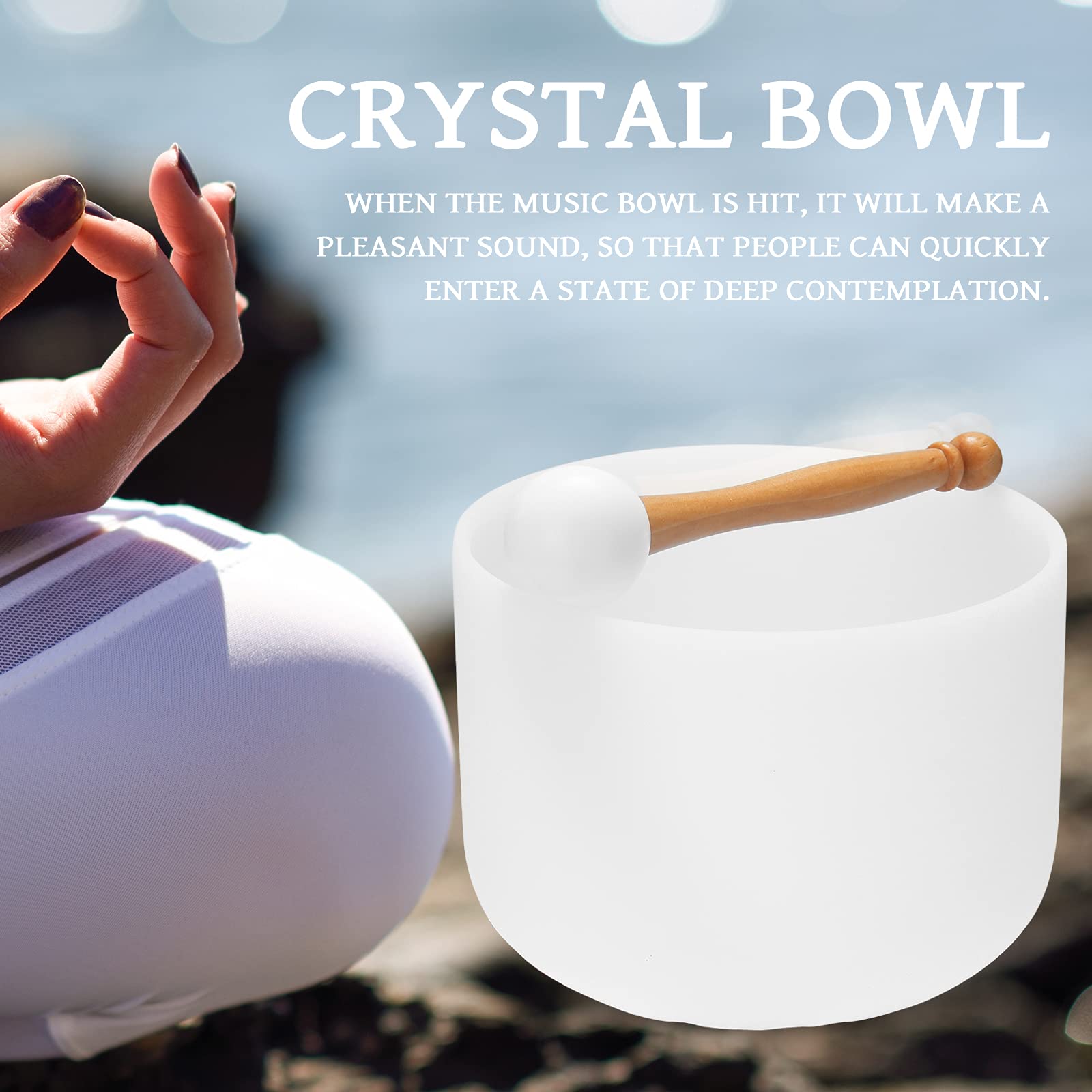 Cuenco de Canto de Cristal de Cuarzo Juego de Cuenco Tibetano de 440 Hz Cuenco de Cuencos tibetanos Instrumento de Percusión de Yoga de Meditación, 8 Pulgadas 20 cm Tono Blanco F