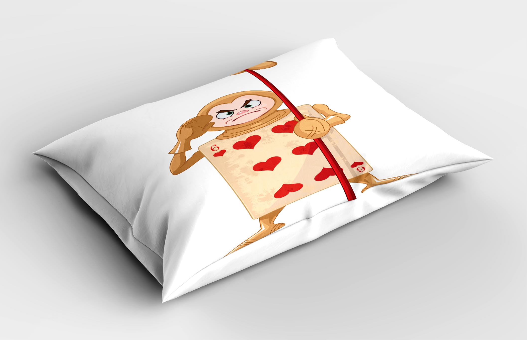 Ambesonne Alice in Wonderland Pillow Sham Set of 2, Playing Card Illustration 6 of Hearts Girl Fiction Theme, Quality Microfiber Bedding Item for All Seasons, 30