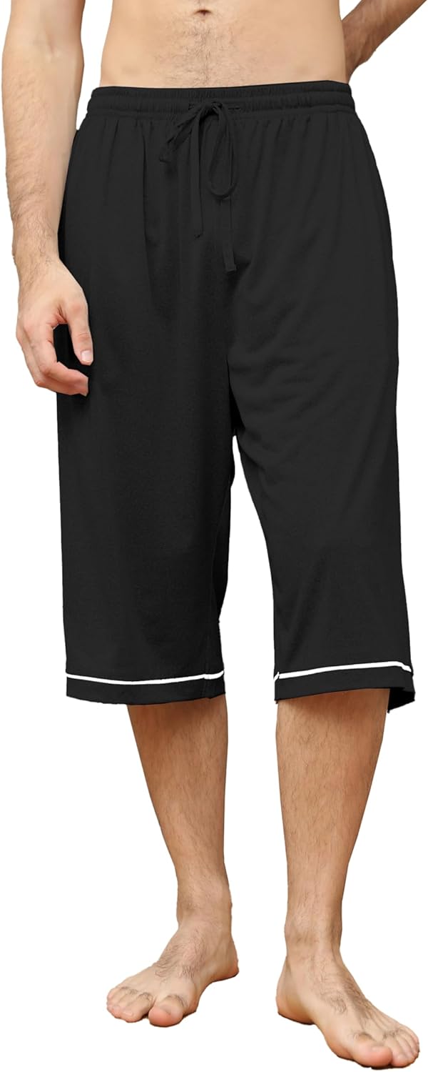Cromoncent Men's Capri Pajama Pants Comfy Lounge Pj Bottoms Soft Casual Sleep Drawstring Pants with Pockets, S-2XL - Image 2