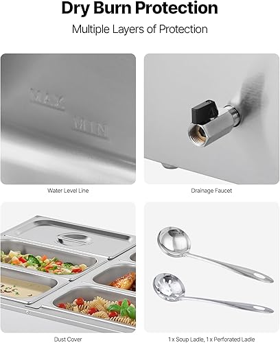 Miniatura 76 de VEVOR Calentador de alimentos comercial, calentador de alimentos eléctrico de acero inoxidable de 1200 W, calentador de alimentos de vapor