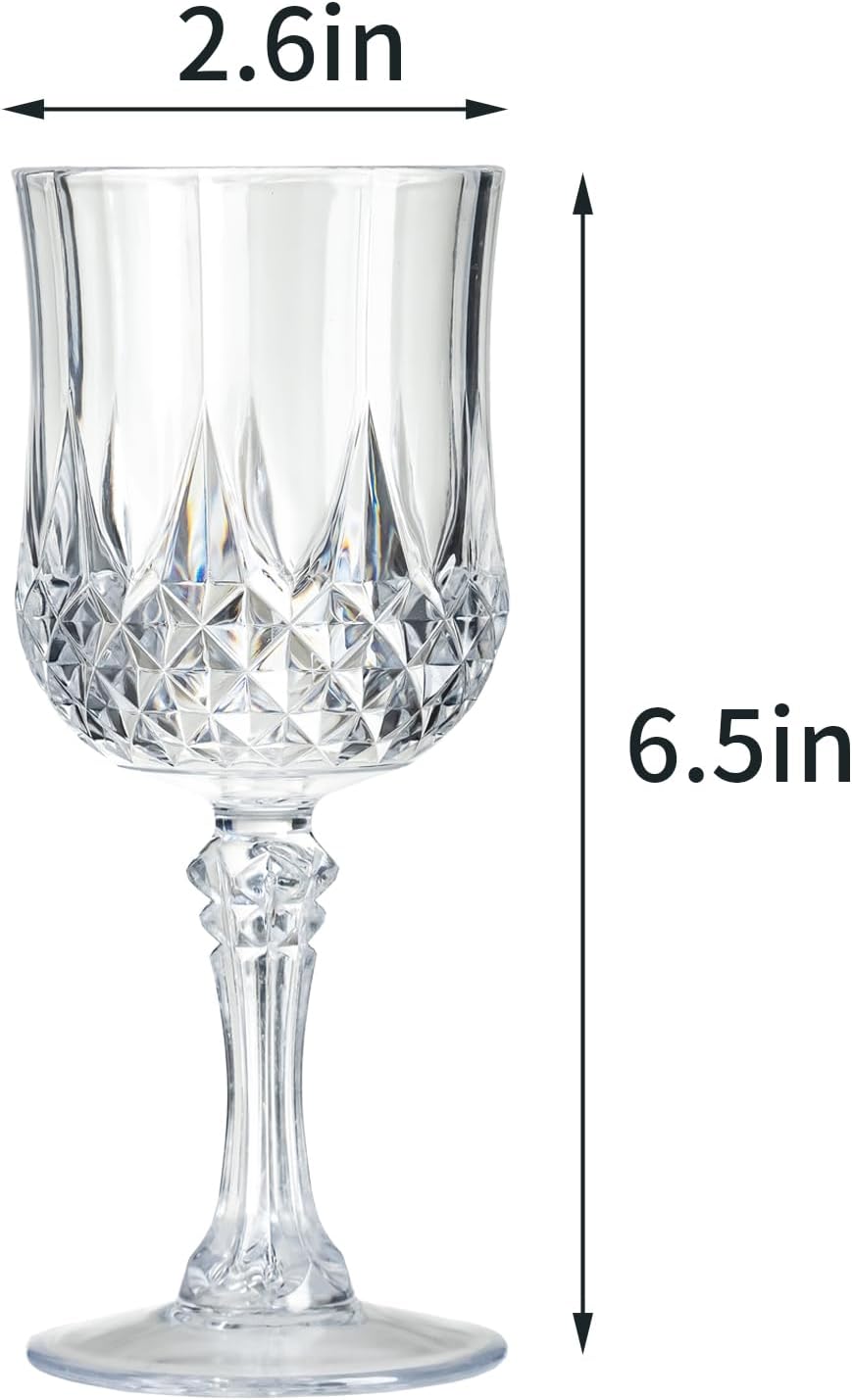 7OZ Plastic Wine Glasses, 24Pcs Clear Reusable Drinking Cups Vintage Champagne Flutes, Plastic Crystal Water Goblets for Parties Stemmed Shatterproof Drinking Glasses for Wedding, Toasting Party - Image 3