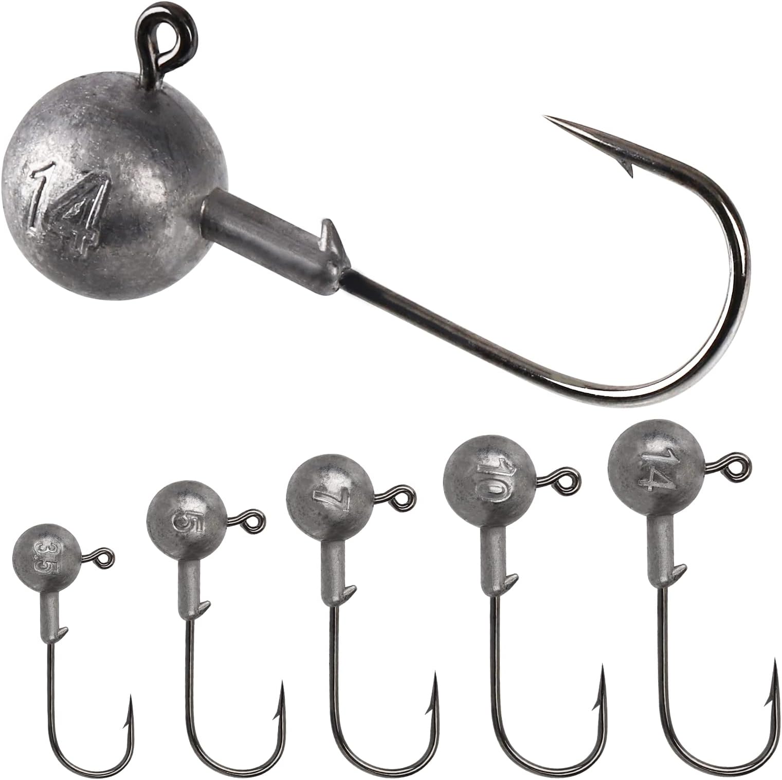 Dovesun Jig Head, Unpainted Jigheads Fishing Jigs Set Walleye | Bass | Crappie jigs Round Head Pro Jighead 1/8oz 3/16oz 1/4oz 3/8oz 1/2oz Fishing Jig Hooks Assortment 20-50pcs