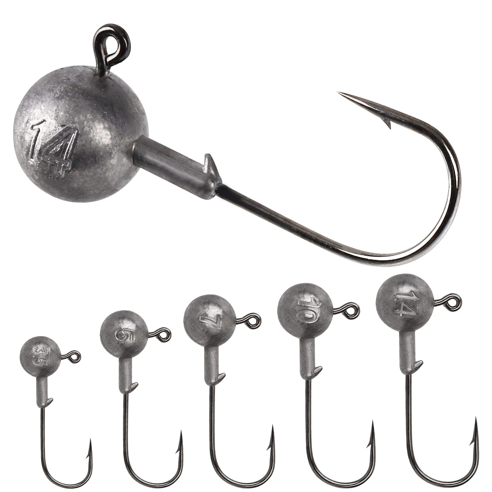 Dovesun Jig Head, Unpainted Jigheads Fishing Jigs Set Walleye | Bass | Crappie jigs Round Head Pro Jighead 1/8oz 3/16oz 1/4oz 3/8oz 1/2oz Fishing Jig Hooks Assortment 20-50pcs