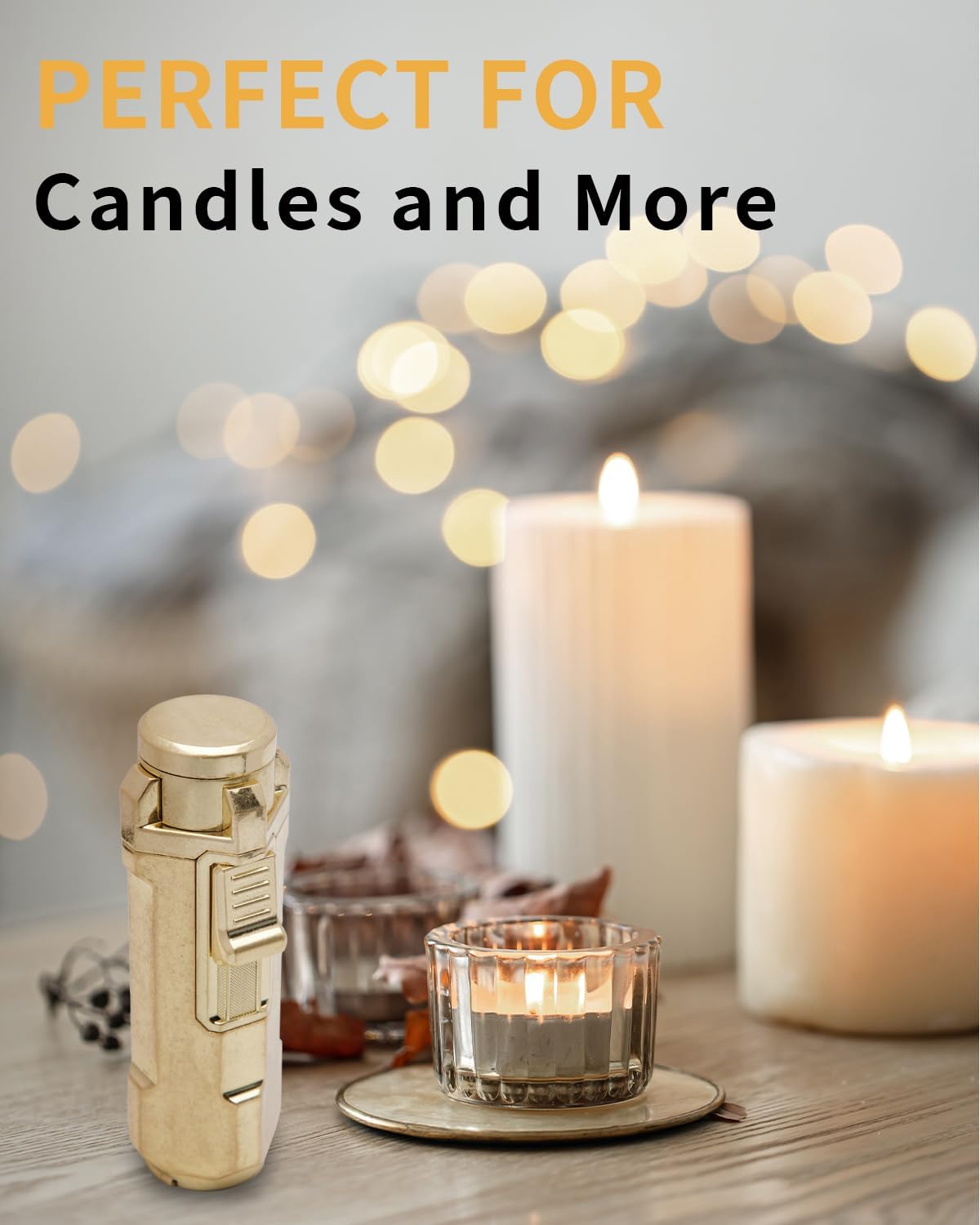 Torch Lighter, Triple Jet Flame Refillable Butane Lighter with Punch, Adjustable Windproof Cool Mini Lighters for Candle, Camping, Durable & Vintage Design with Gift Box (No Fuel)