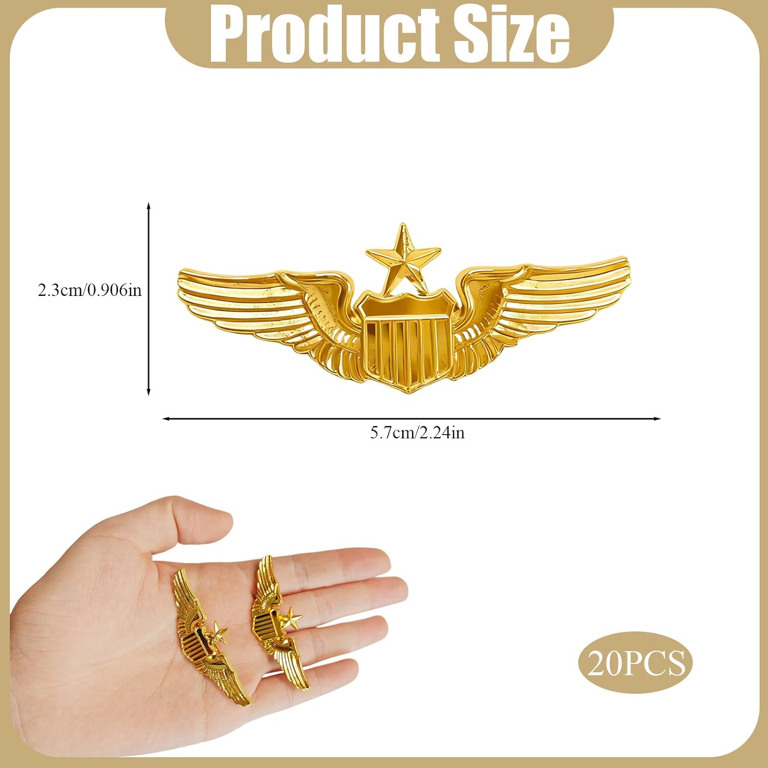 Airplane Pin,Pilot Wings Pin,Gold Air Force Senior Pilot Wing Badge,Pilot Costume Lapel Pins,Metal Aviator Pins for Hat Shirt Uniform Costume,Gift for Flight Schools & Graduation