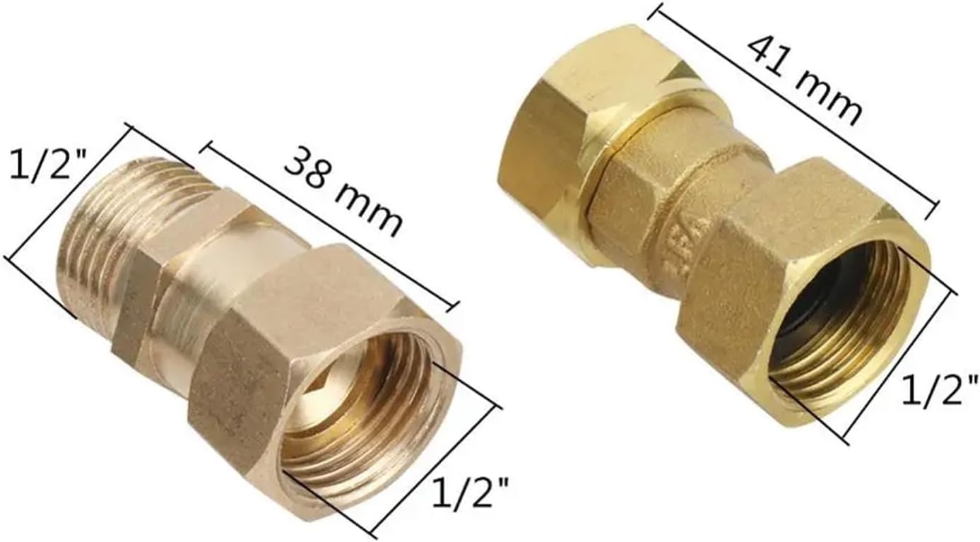 Brass Bulkhead Fitting 5/10/15pcs Union Hexagon Straight Connector 1/2" Male Female Thread Brass Compression Plumbing Pipe Fittings(01,15pcs)