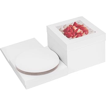 Winter Shore Cake Box mit Unterlagen 10er-Pack - Wei e Einweg Tortenbox - Karton mit Sichtfenster f r Kuchen Geb ck Cupcakes - 350 g/m  Karton - 253 cm Unterlage 254 x 254 x 203 cm Schachtel