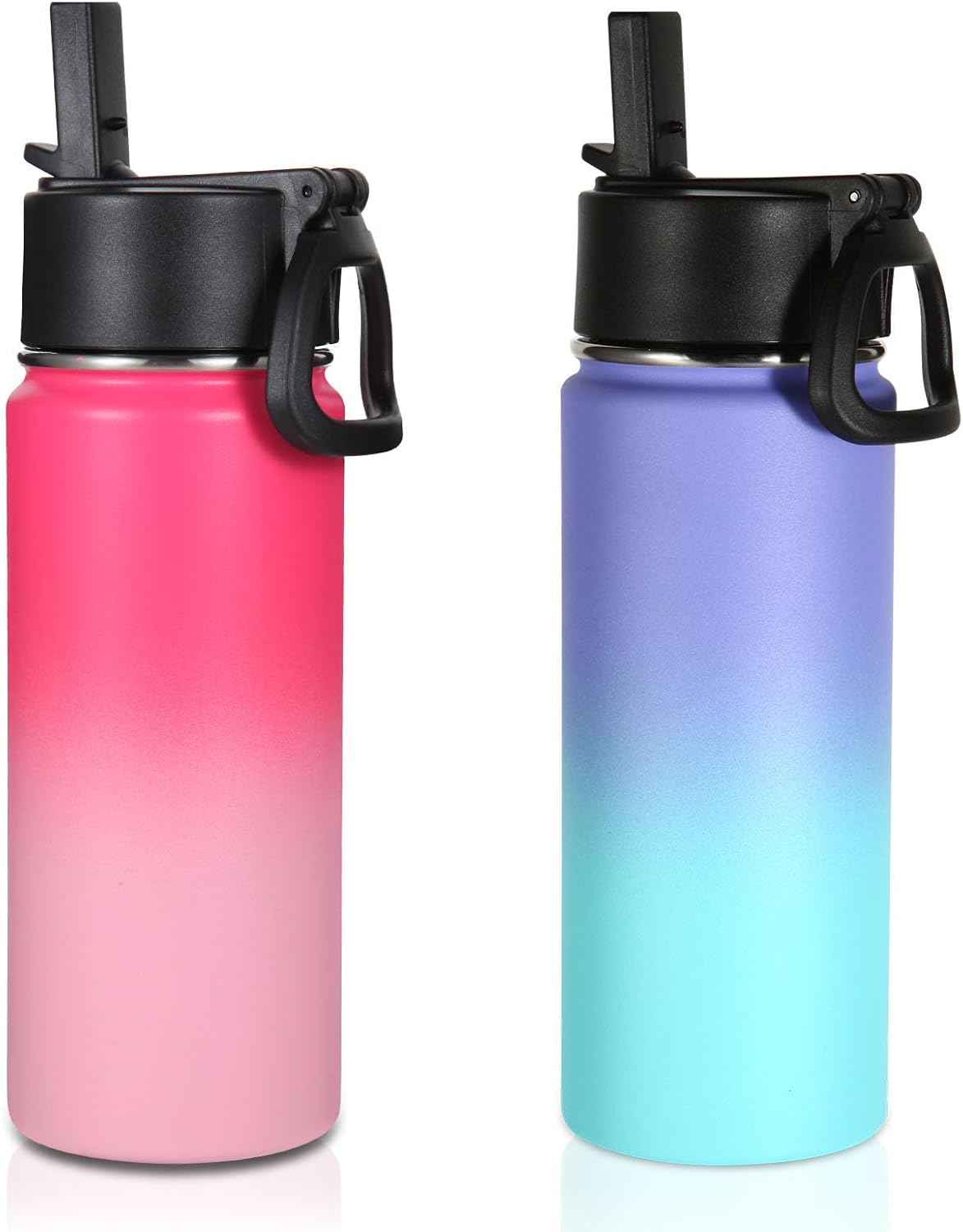 Volhoply 16 OZ Kids Water Bottle Bulk 2 Pack,Insulated Sports Bottles with Straw Lid,Stainless Steel Bottle with Handle Keep Cold&Hot,Double Wall Vacuum Tumbler Cups for School(Assorted, 2)