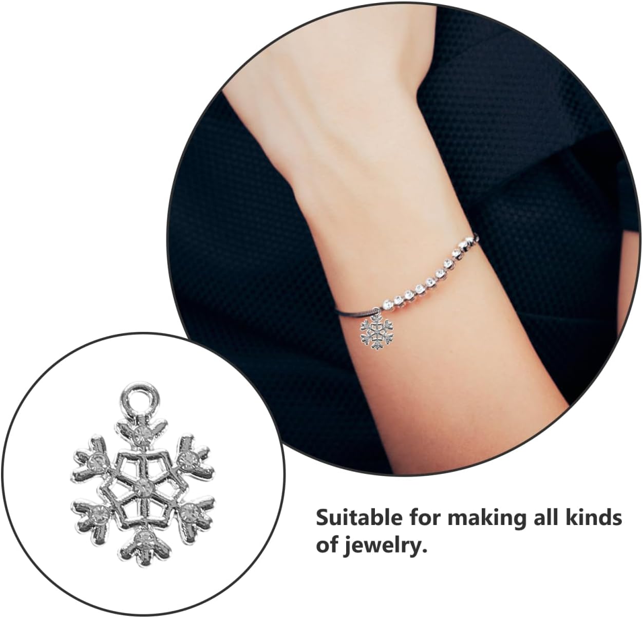 Amosfun 10pcs Christmas Pendant Charms Silver Snowflake Charms DIY Christmas Jewelry Craft Making Accessories for Necklace Bracelet Earring