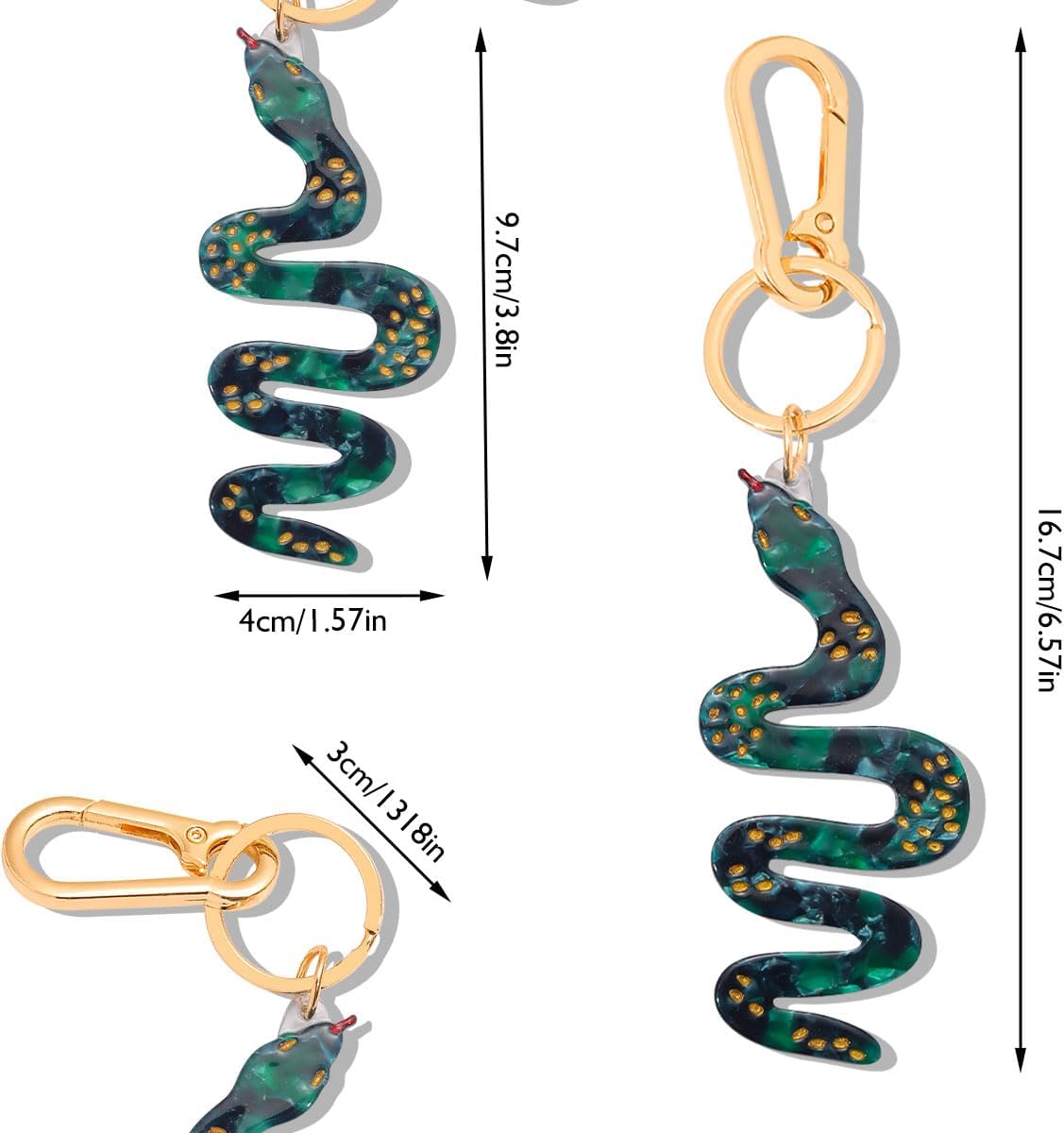 Cute Animal Bag Charm Keychain Tiger, leopard,Snail, Snake, Worm with Acetate Charms & Gold Lobster Clasp image 2
