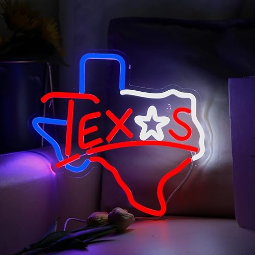 Miniatura 3 de Letrero de neón de Texas alimentado por USB para decoración de habitación, letrero de neón de Texas Longhorn, estrella solitaria, letrero de luz de