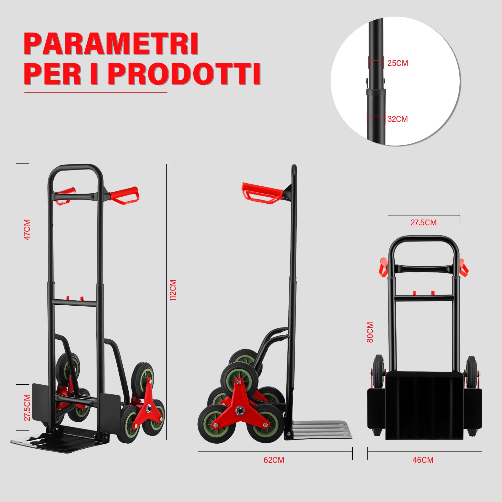 TEENO Carrello pieghevole,Carrello trasporto bagagli,Robusta struttura in metallo,Ruote scorrevoli con battistrada morbido,Altezza regolabile 80-112 cm,Capacità di carico 150 kg