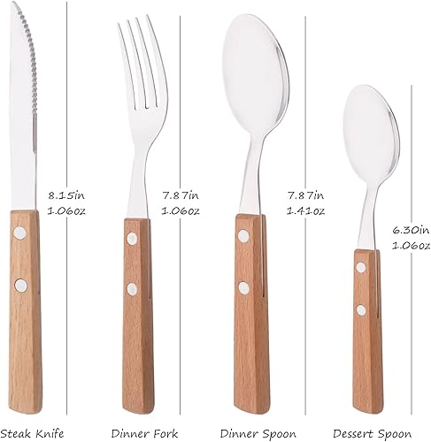 Miniatura 2 de Juego de cubiertos de mango de madera, juego de cubiertos de acero inoxidable 304, tenedores, cucharas, cuchillos, cubiertos para 2 personas con