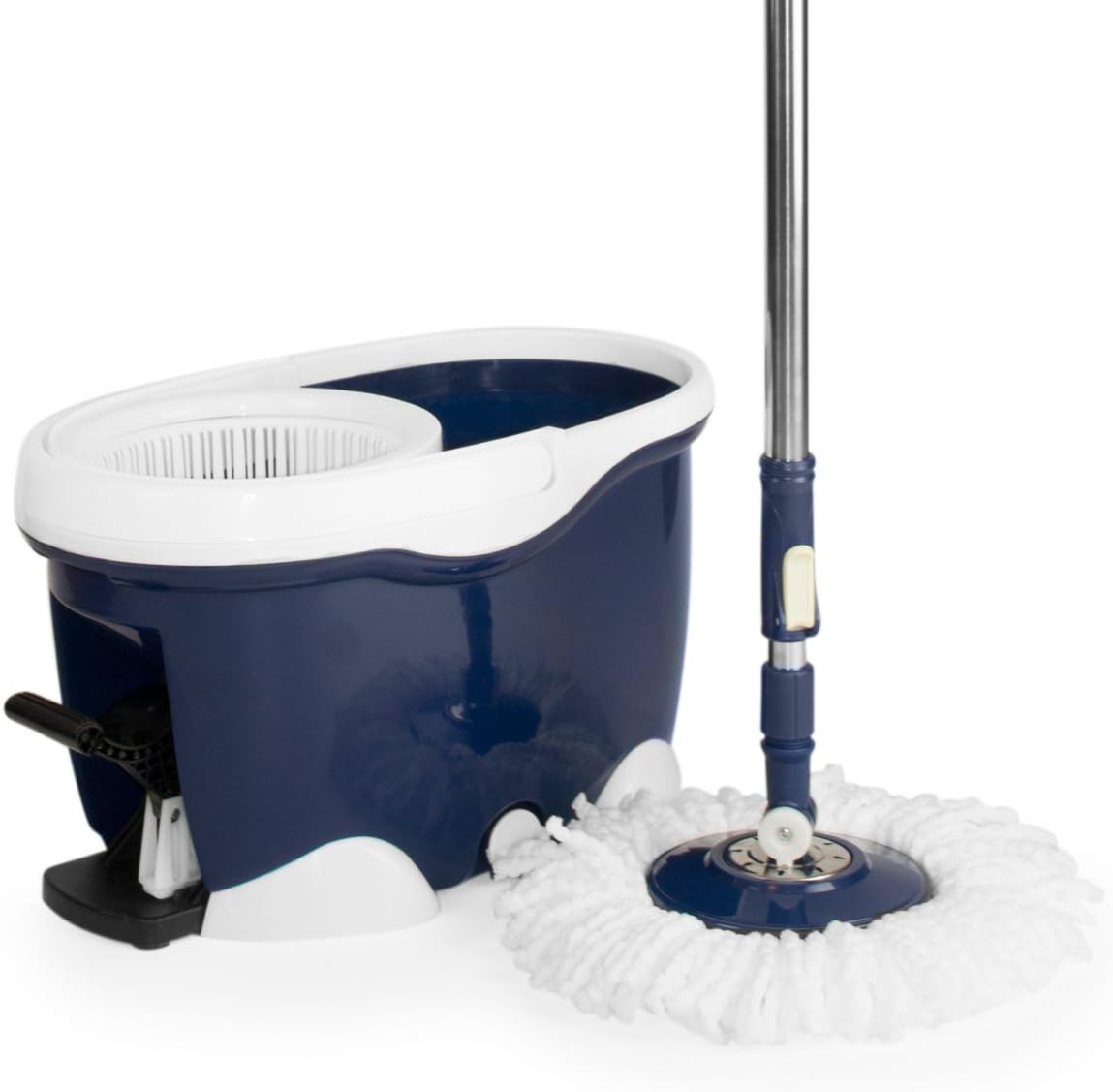 CleanAid® BigFoot microfibre floor mop, wiping system, extra-long handle with 2 microfibre covers, telescopic handle, pedal, rotary bucket, with a power spinner, BigFoot mit Pedal
